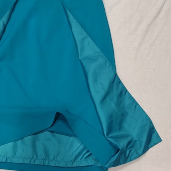 CALVIN KLEIN TEAL SLEEVELESS DRESS, PLEATED NECKLINE, OVERLAPPING SKIRT PANELS 6 - Picture 5 of 11